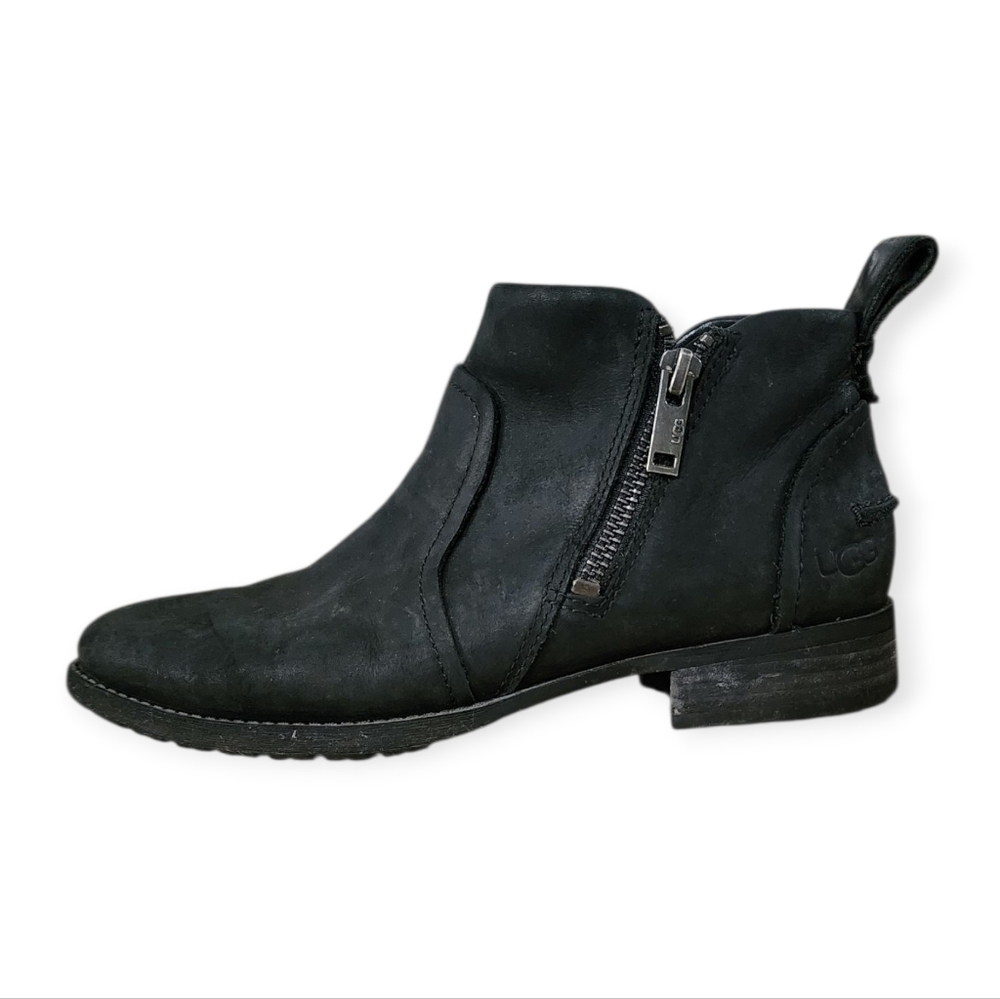 UGG Leather Black Winter Fall Preppy Waterproof Office City Chic Booties Woman's